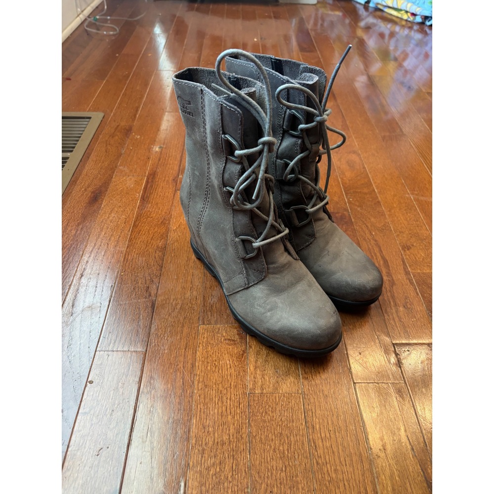 Sorel Joan of Arctic Wedge II Quarry Grey Leather Lace Up Boots NL3018-052 9